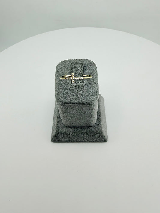 10k Gold Mini Cz Sideways Cross Ring