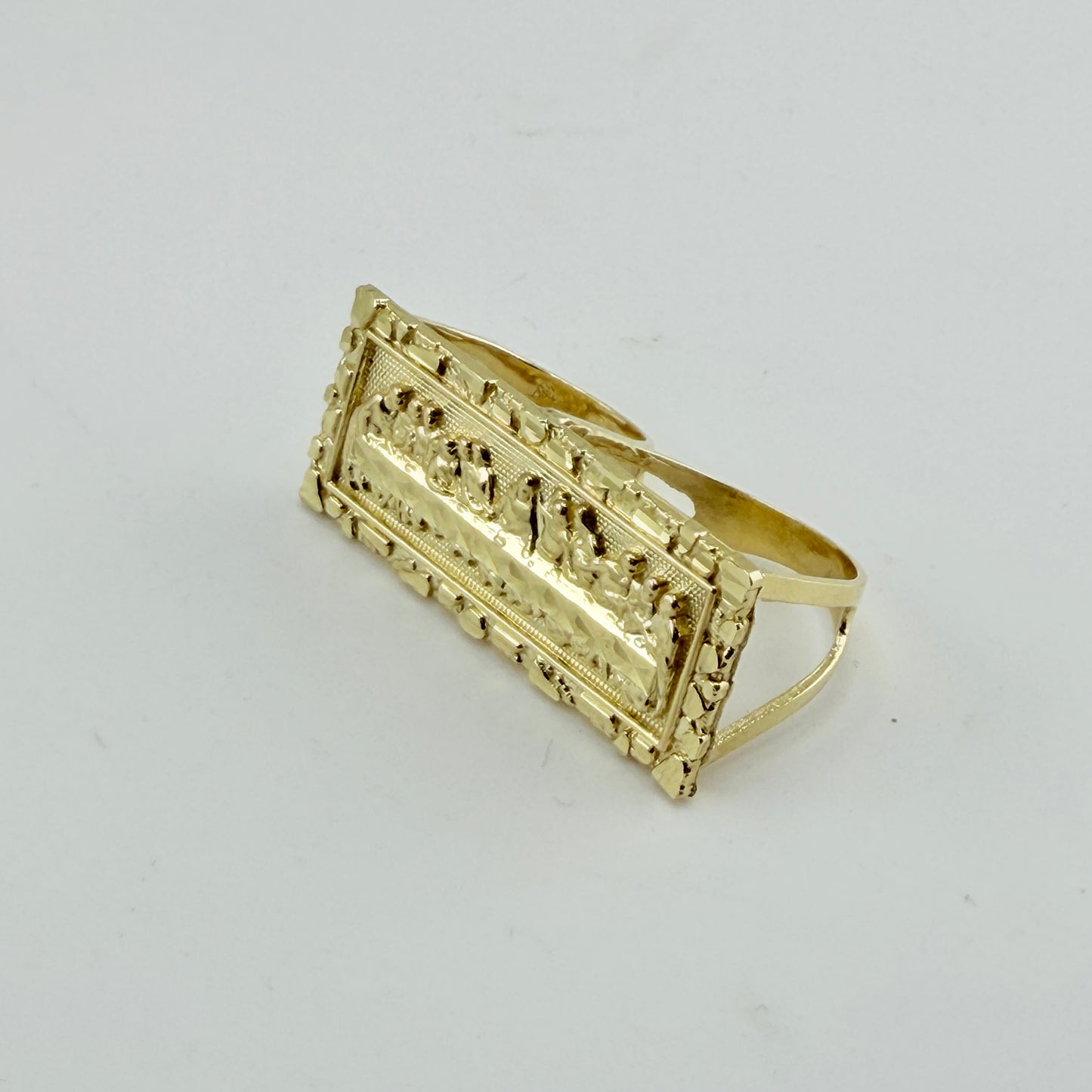 10K Two Finger Last Supper Ring with Nugget Border (Large)