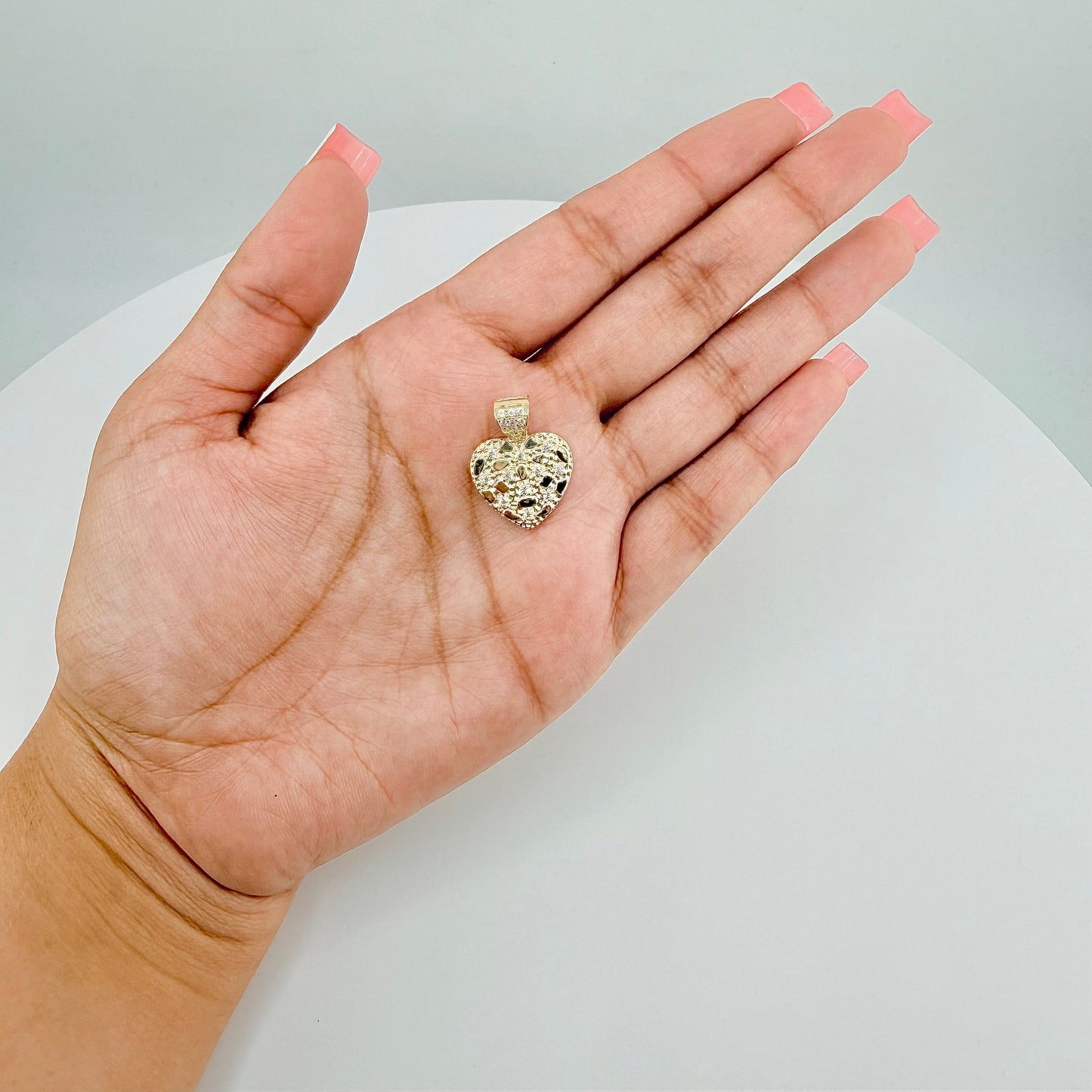 10k Gold Cz Heart Nugget Charm