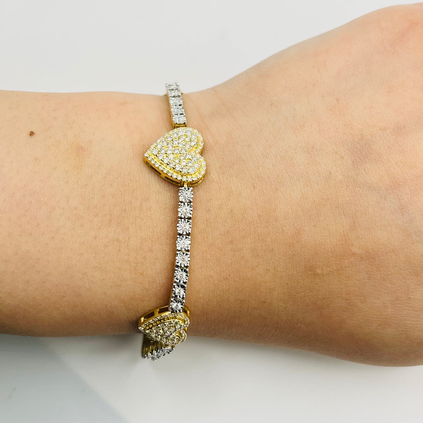 Three Heart Diamond Cluster Tennis Bracelet