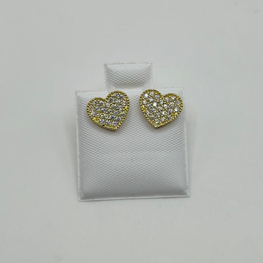10k Gold Mini White Bead Heart CZ Earrings
