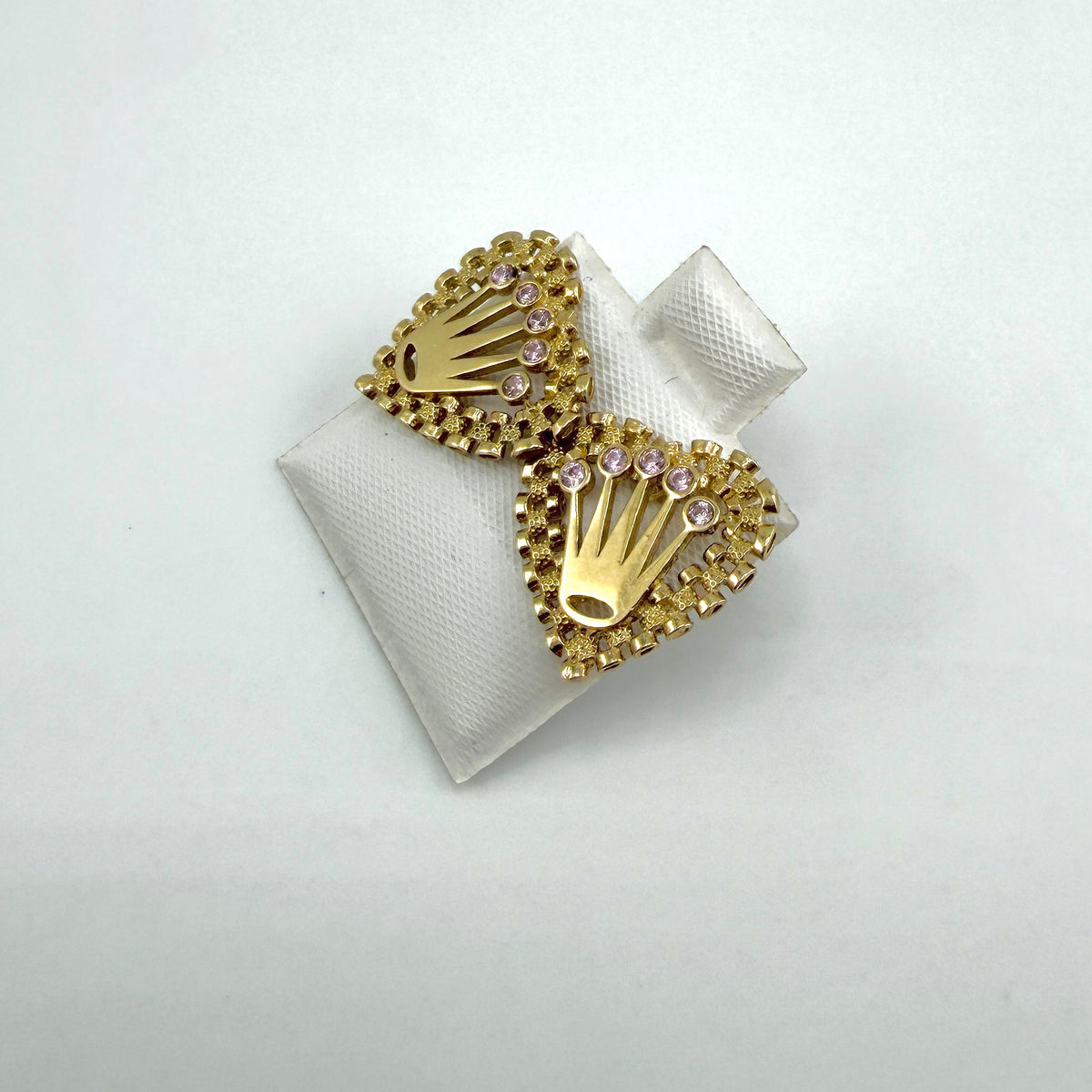 10K Gold RX Heart Earrings with Crown (pink)