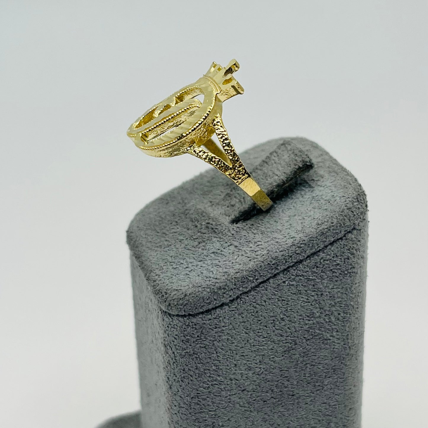 10k Gold Diamond Cut Initial with Crown Ring