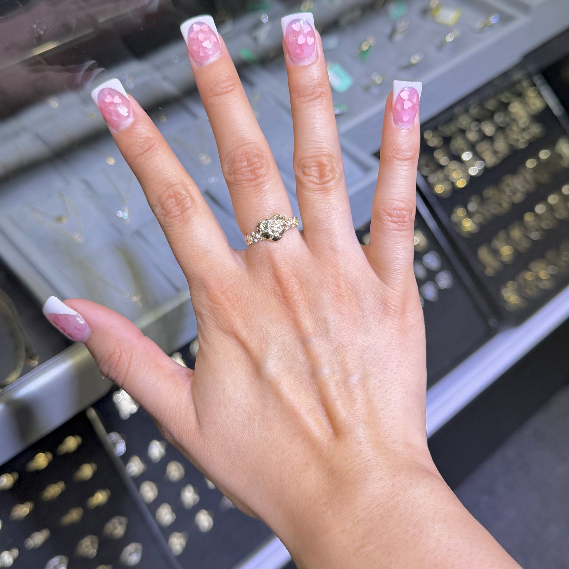 10K Gold RX Nugget Heart Ring | Face Size: Petite