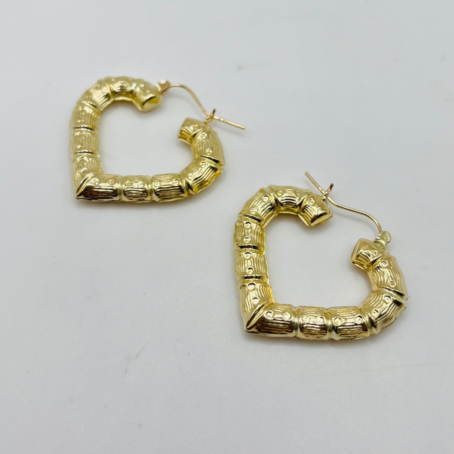 10k Gold 1.3" Heart Bamboo Hoops (Lightweight)