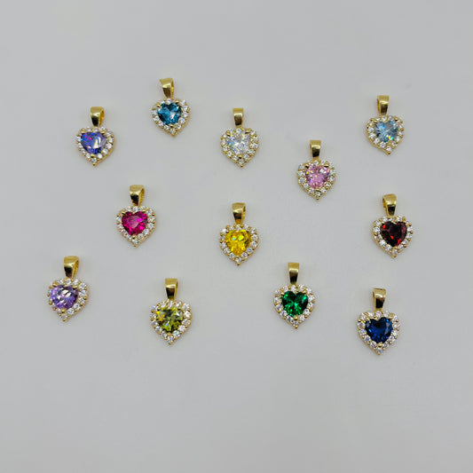 10k Gold CZ Heart Birthstone Charm