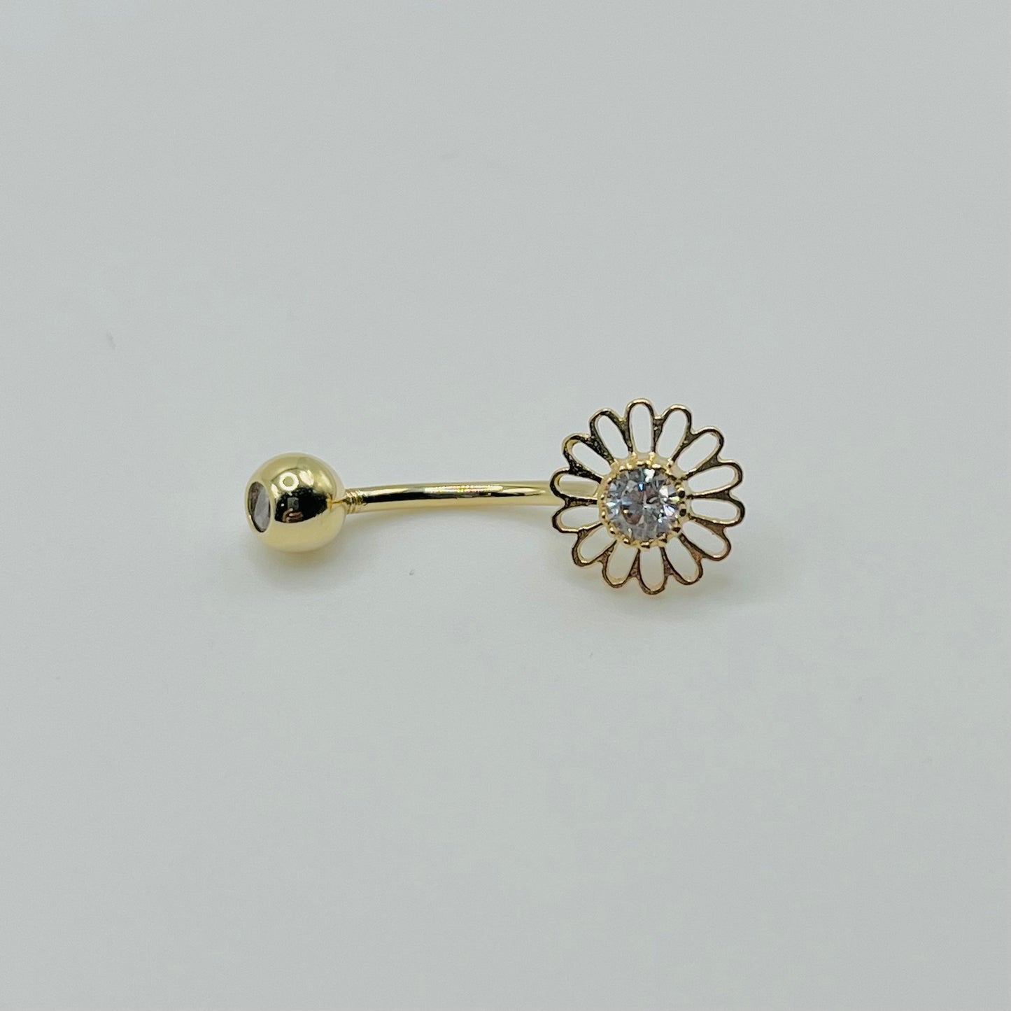 14k Gold Cz Flower Belly Ring