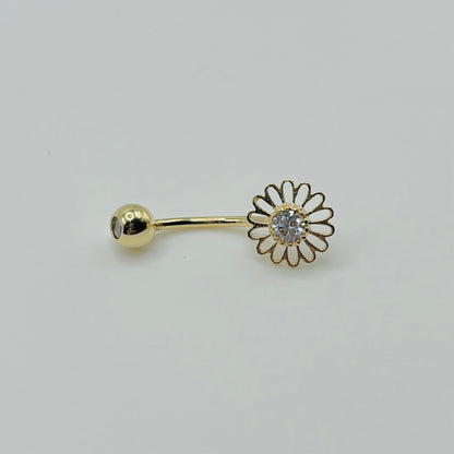 14k Gold Cz Flower Belly Ring