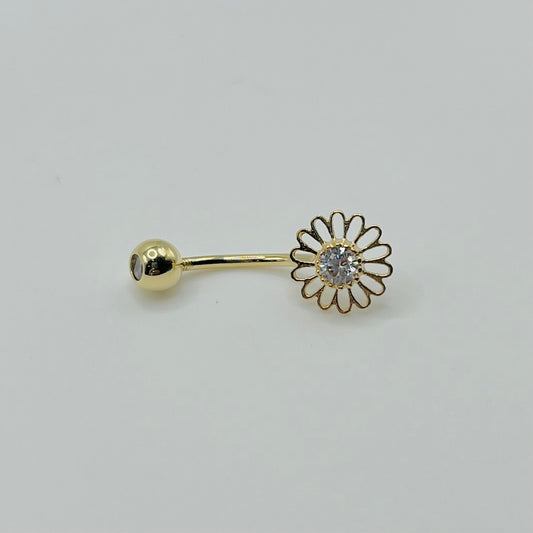 14k Gold Cz Flower Belly Ring