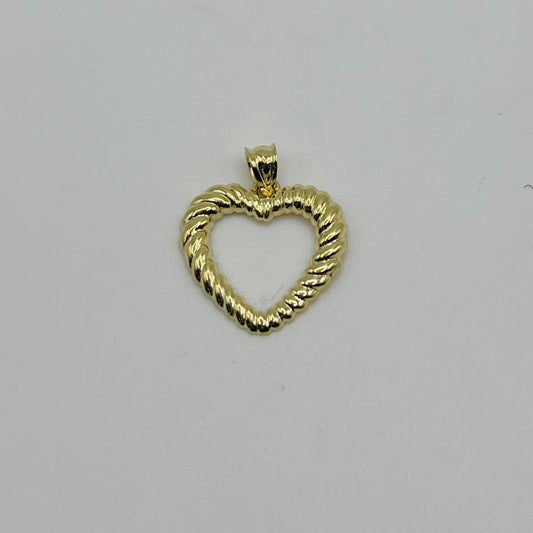 10K Gold Ribbed Open Heart Charm