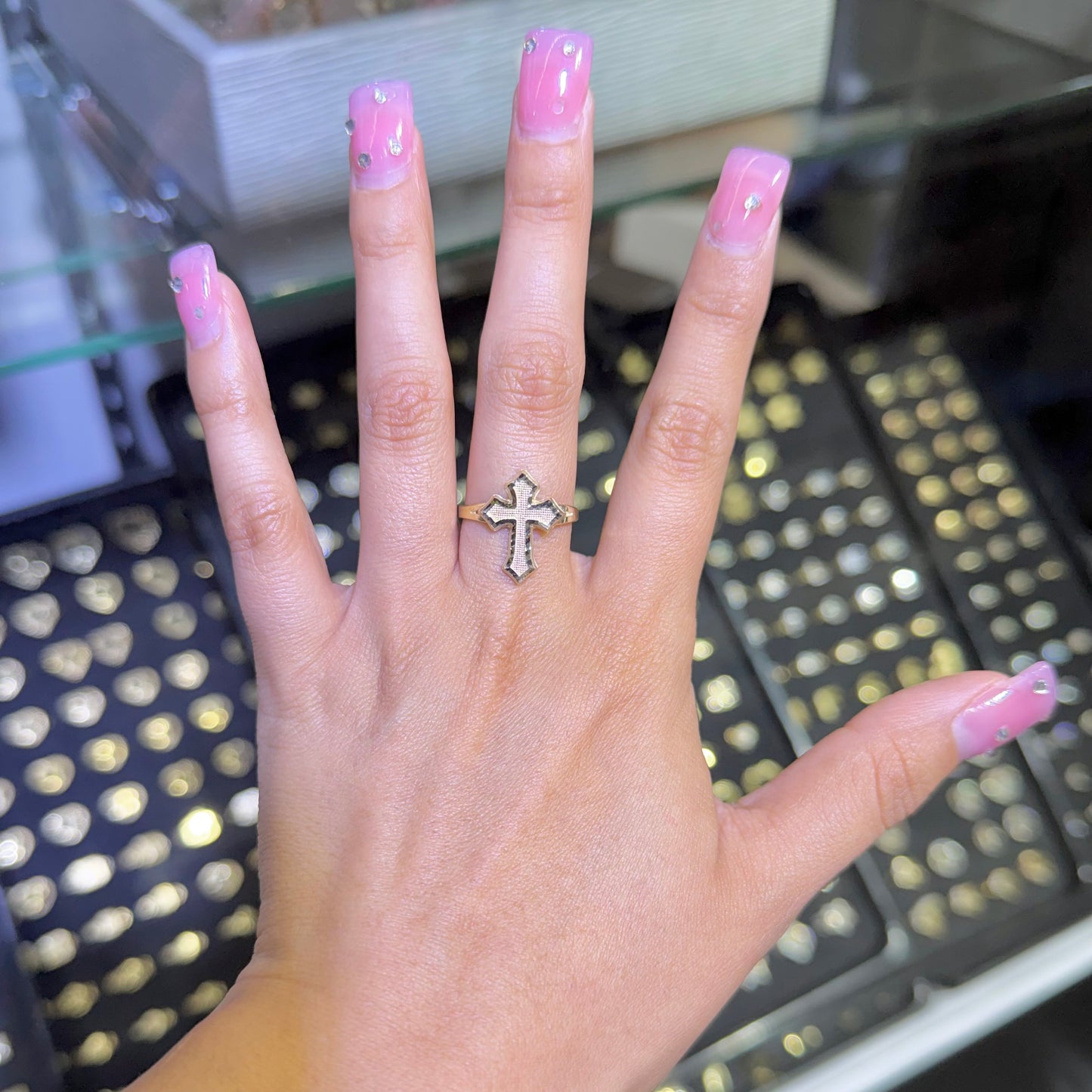 10k Gold Block Cross Ring