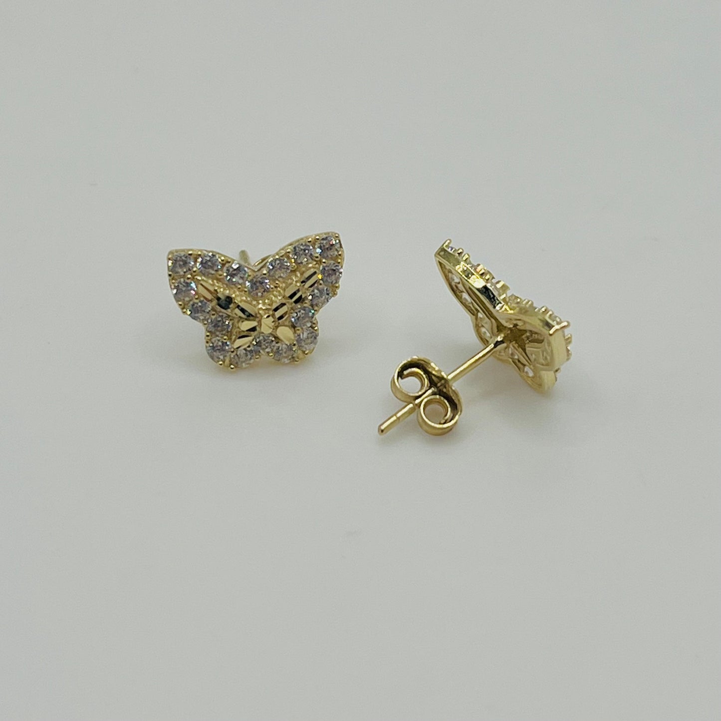 10k Gold Baby Nugget Cz Butterfly Earrings