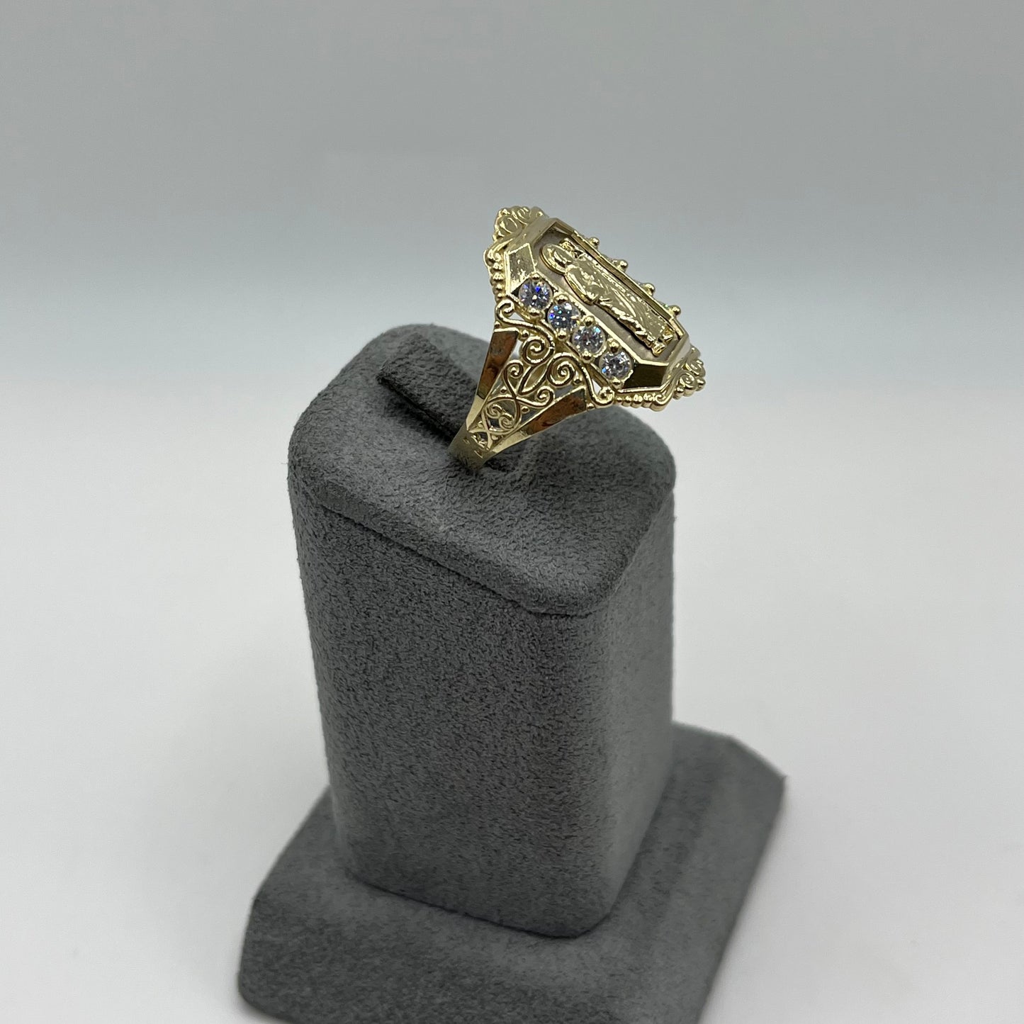 10k Gold Detailed San Judas Cz Ring