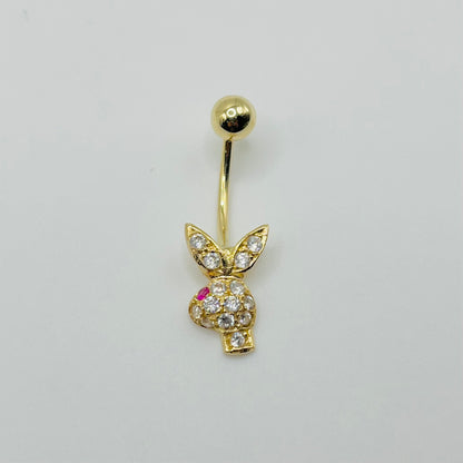 14k Gold Cz Bunny Belly Ring