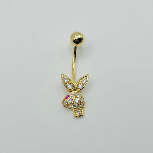 14k Gold Cz Bunny Belly Ring