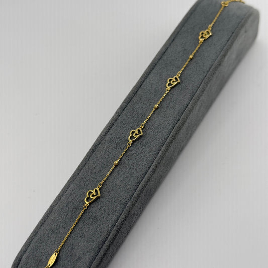 10k Gold Designer Bracelet - Double Heart