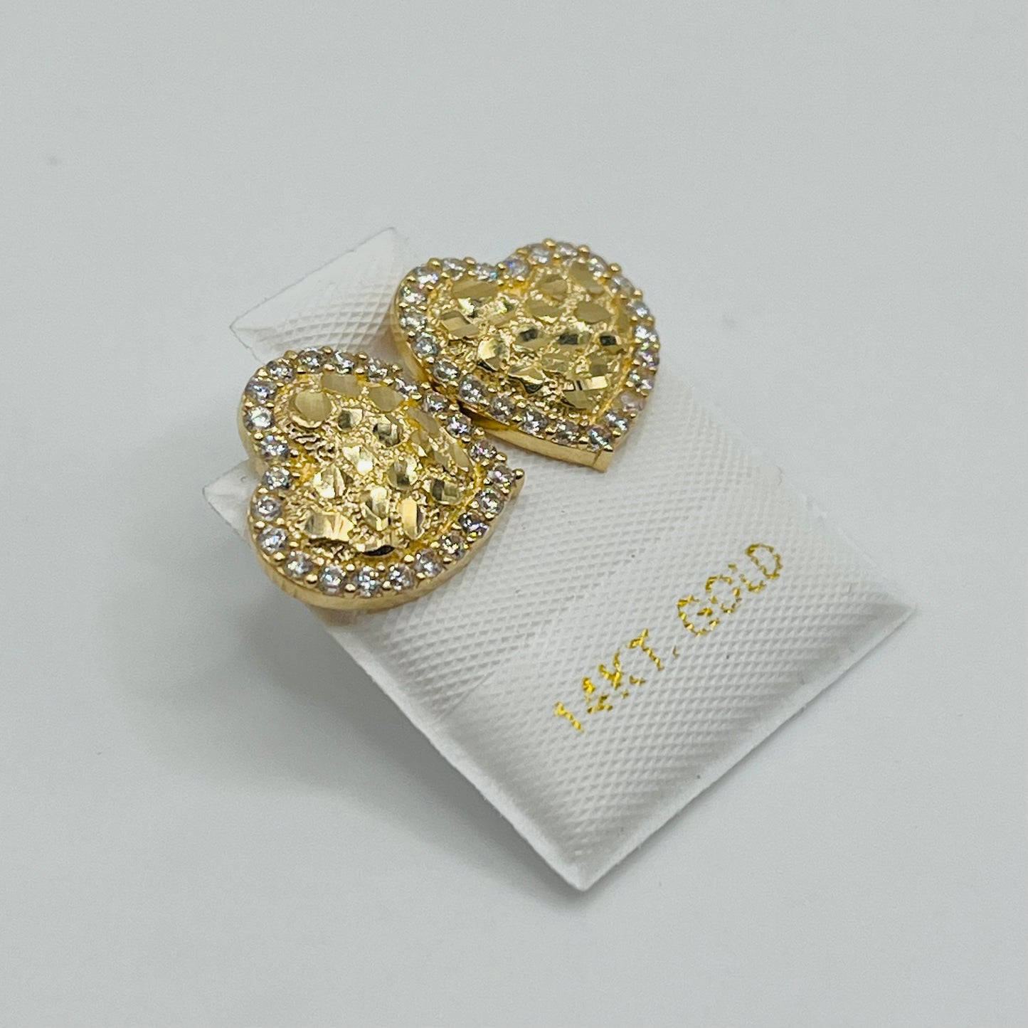 14K Gold Heart Nugget Earrings with CZ Border