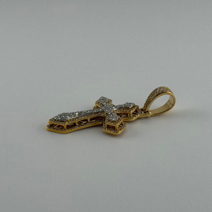 14k Gold Natural Diamond Heritage 3D Cross Charm