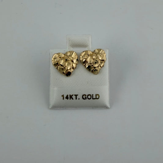 14K Gold Heart Nugget Earrings (~10mm)