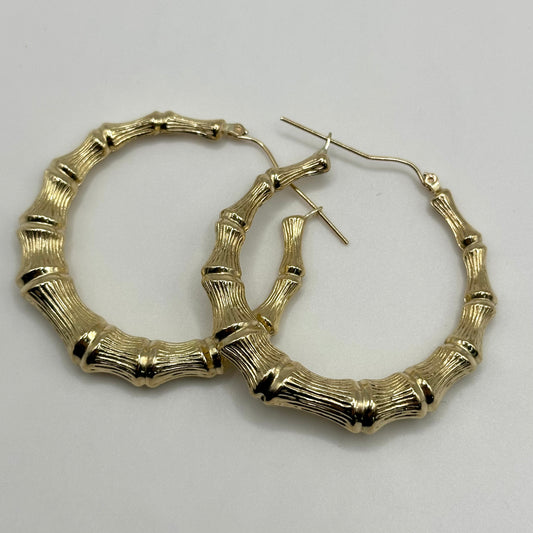 10K Gold Bamboo Hoop Earrings (1.6in)