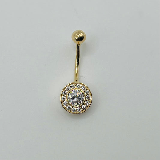 14k Gold Bezel Cz Belly Ring