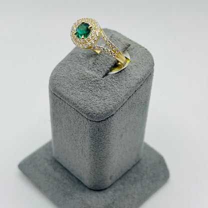 14k Gold Round Emerald Cz Ring