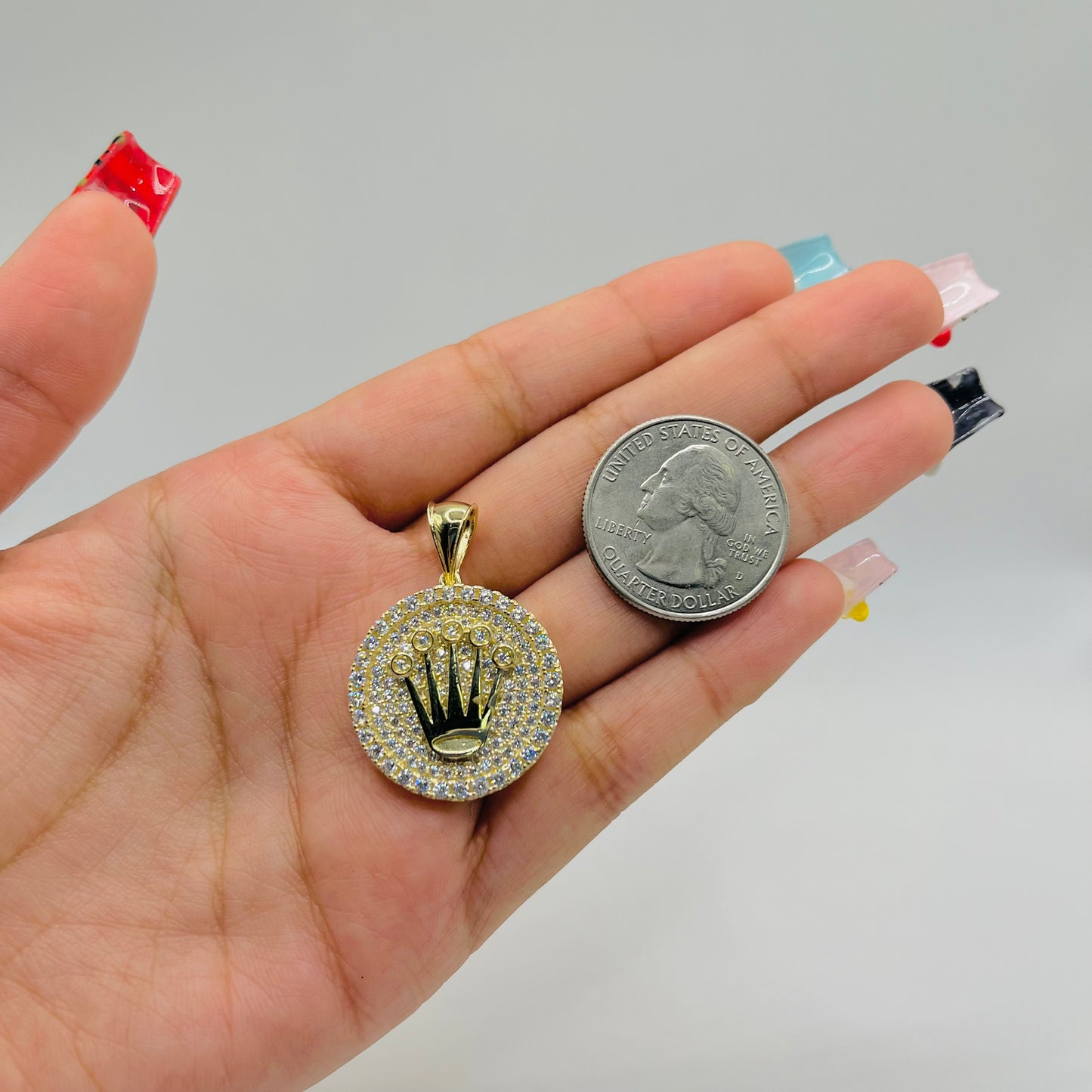 10K Gold Round CZ RX Crown Charm