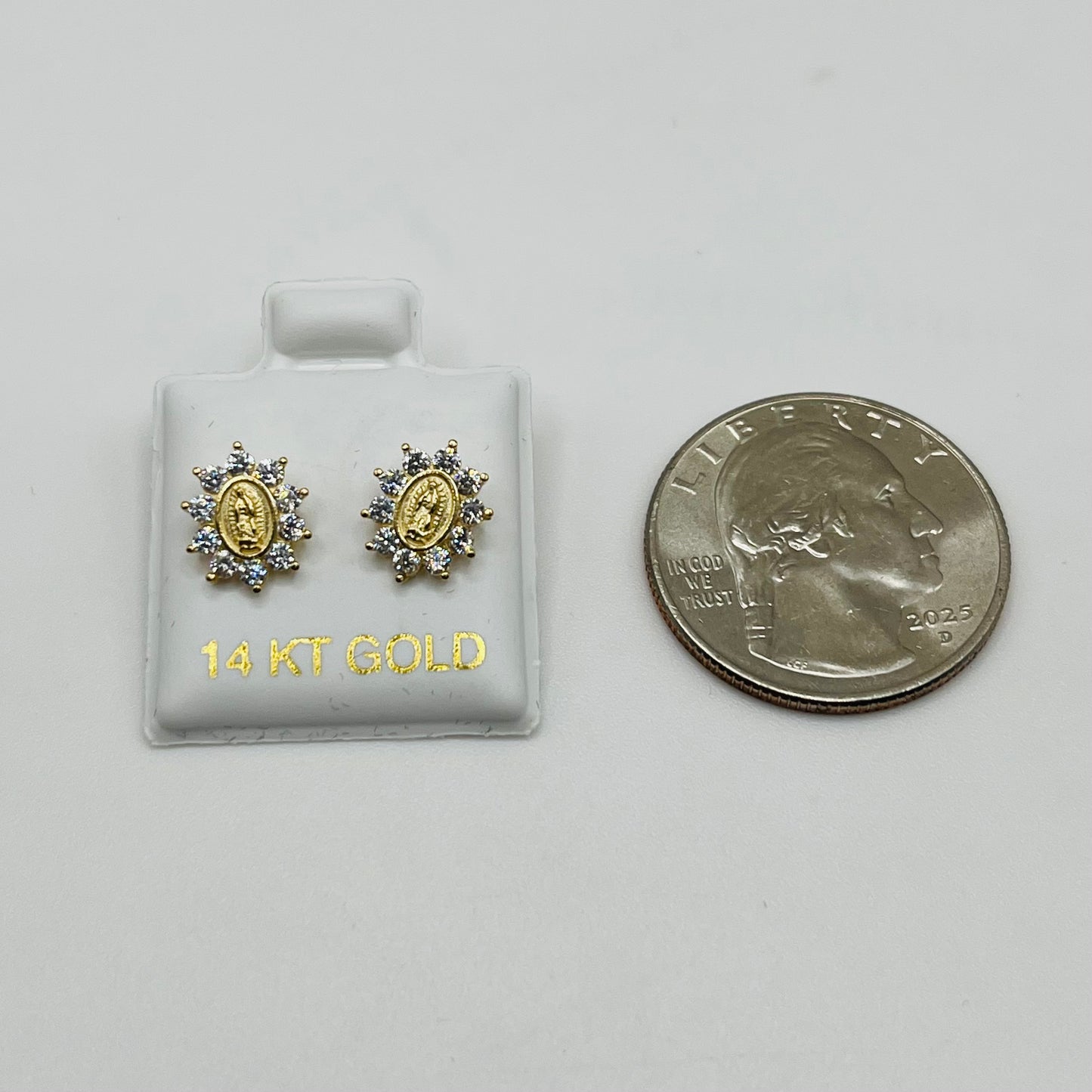 14k Gold Immaculata Virgin Mary Baby Earrings