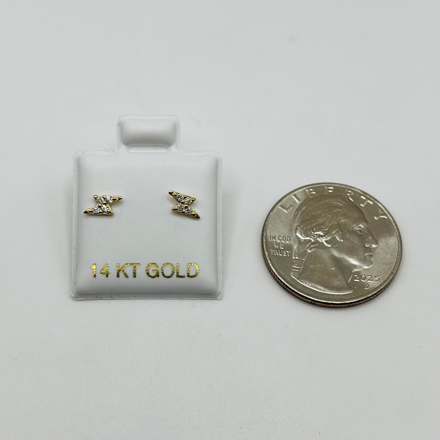14k Gold Cz Lightning Bolt Baby Earrings
