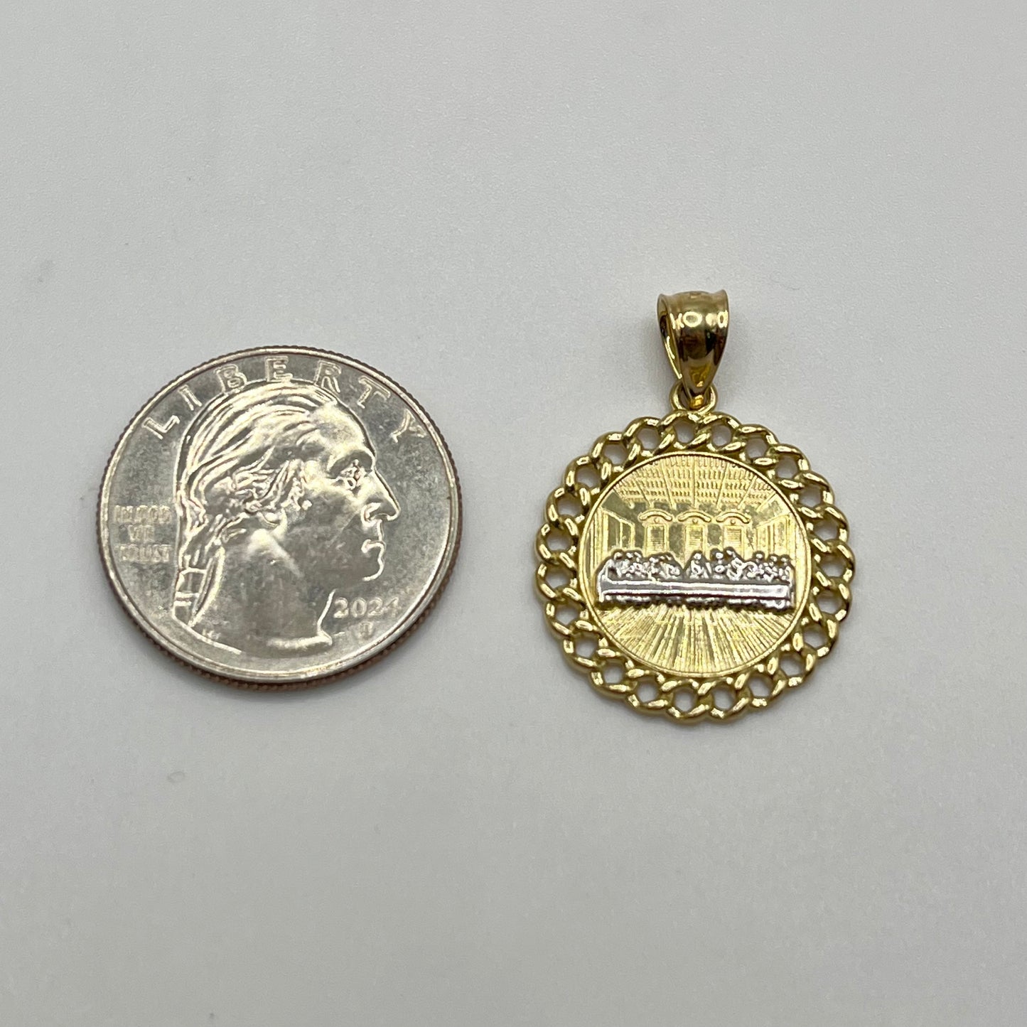 10K Gold Last Supper Pendant with Cuban border