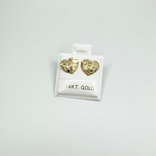 14K Gold Heart Nugget Earrings (~12mm Small)