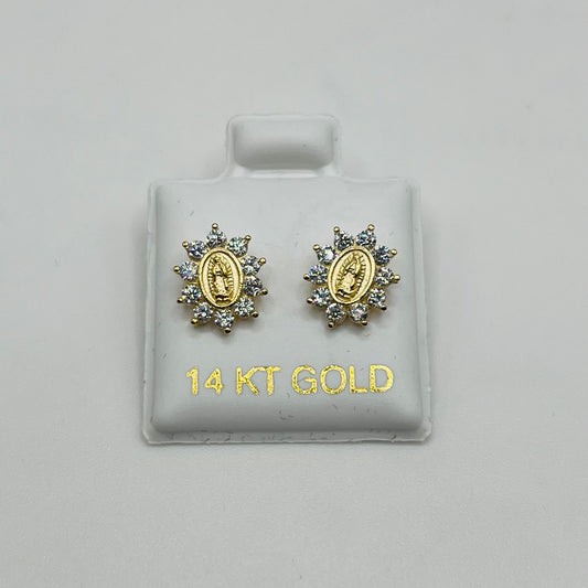 14k Gold Immaculata Virgin Mary Baby Earrings