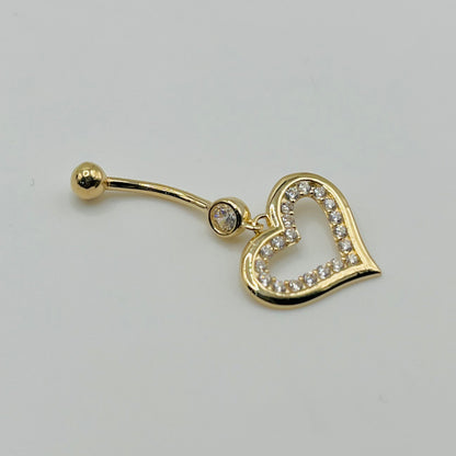 14k Gold Heart Cz Belly Ring