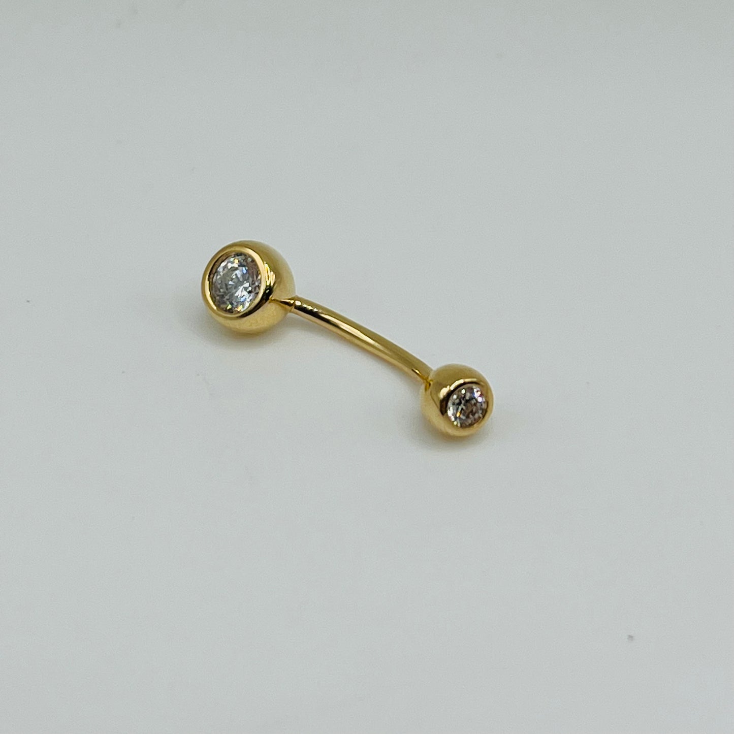 14k Gold Double Bezel Cz Belly Ring