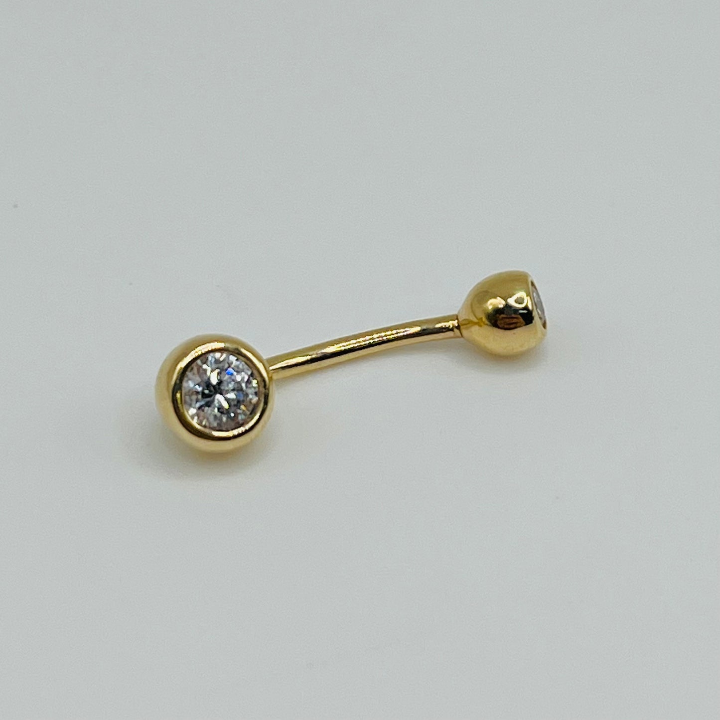 14k Gold Double Bezel Cz Belly Ring