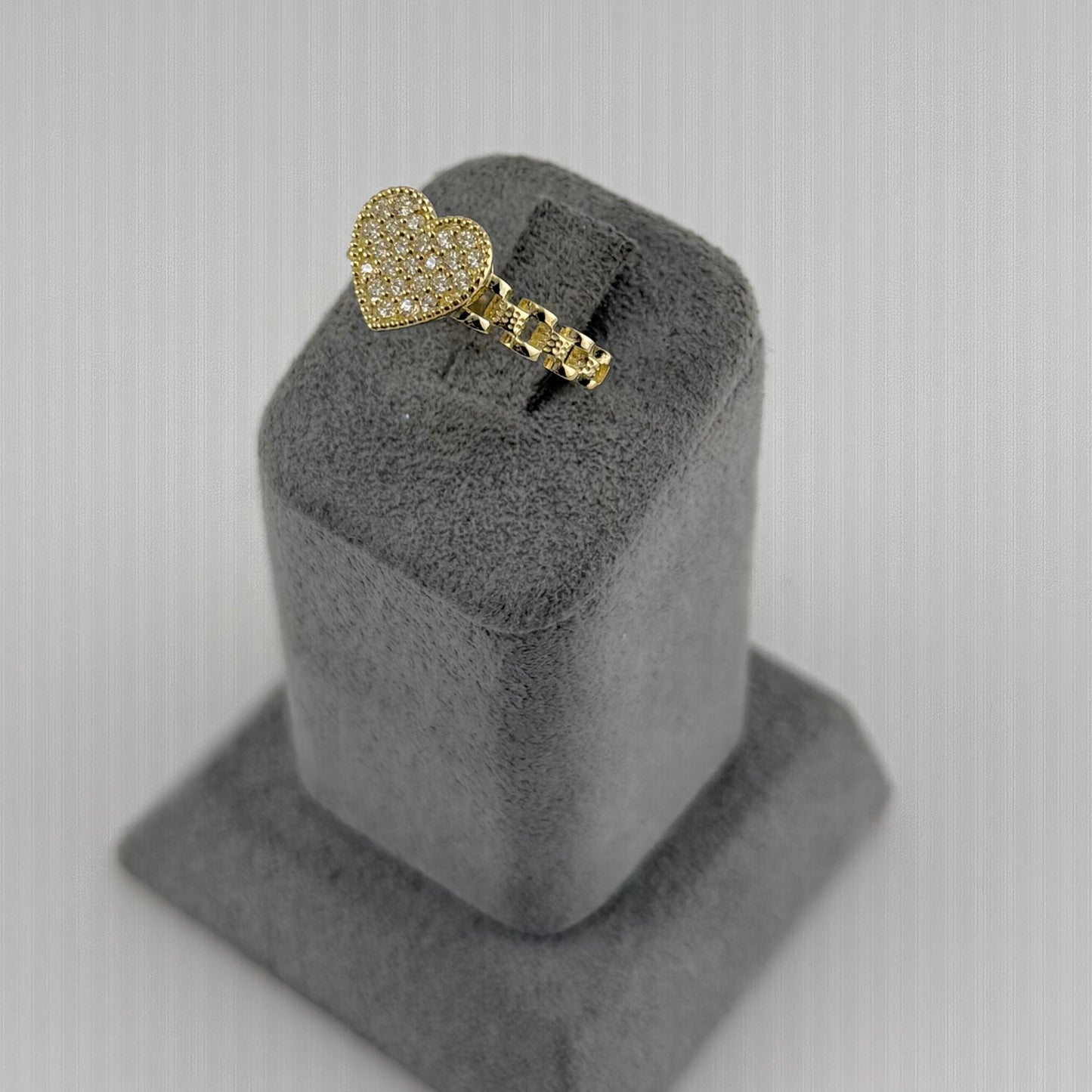 10k Gold Beaded Cz Heart Rx Band Ring