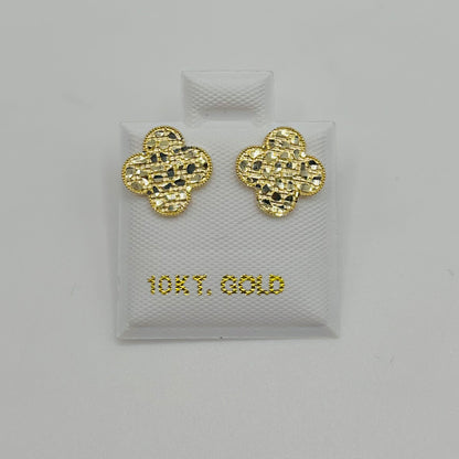 10k Gold Flat Clover Nugget Earrings