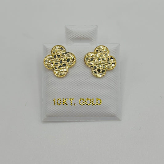 10k Gold Flat Clover Nugget Earrings
