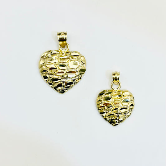 10K Gold Bubble Heart Nugget Charm (S, M)