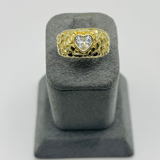 10k Gold Nugget Cz Heart Ring