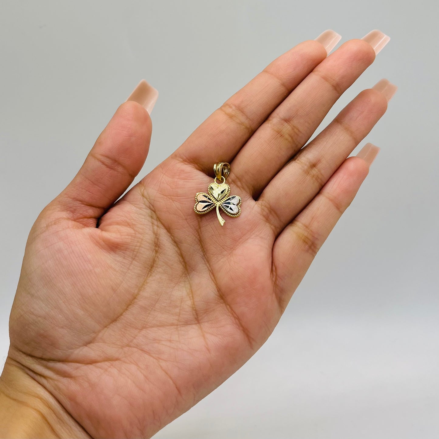 10K Gold Tri-Color Heart Clover Charm