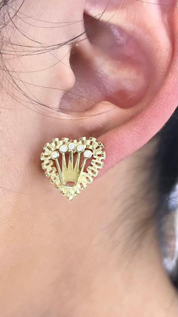 10K Gold RX Heart Earrings with Crown