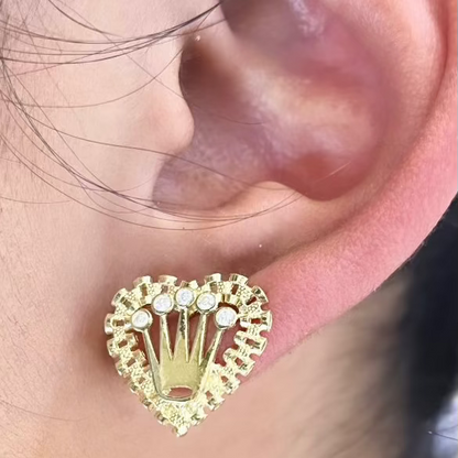 10K Gold RX Heart Earrings with Crown