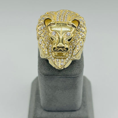 10K Gold CZ Lions Head Lightweight Ring (L)