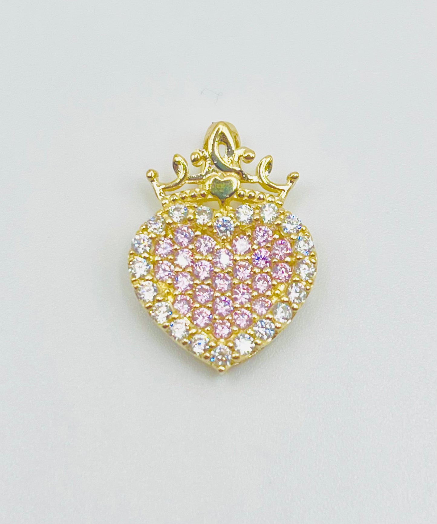 10K Gold CZ heart with Crown Charm