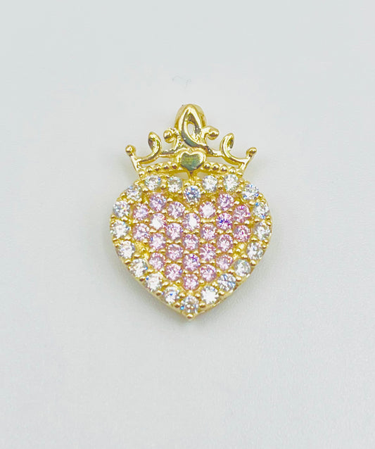 10K Gold CZ heart with Crown Charm