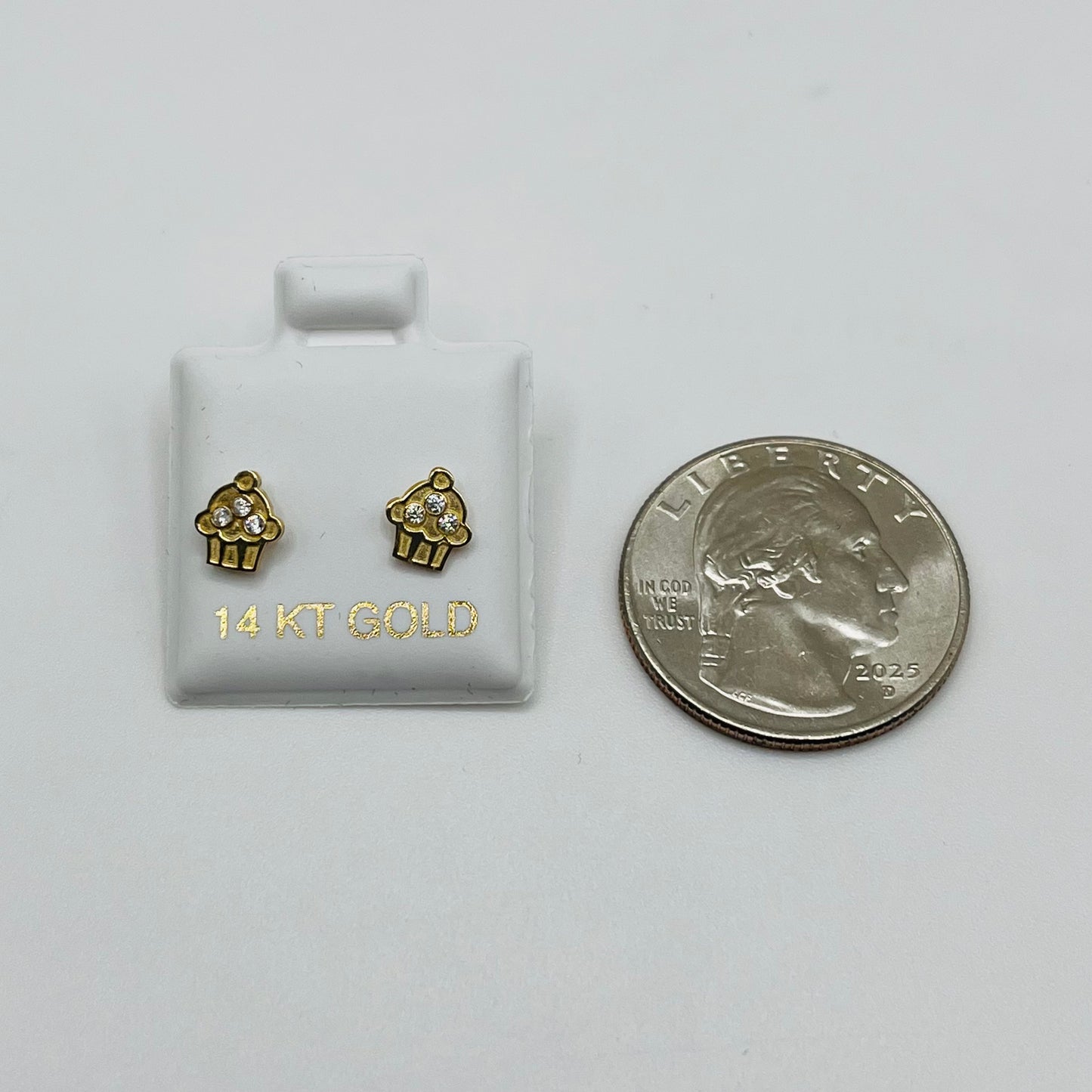 14k Gold Cupcake Cz Baby Earrings