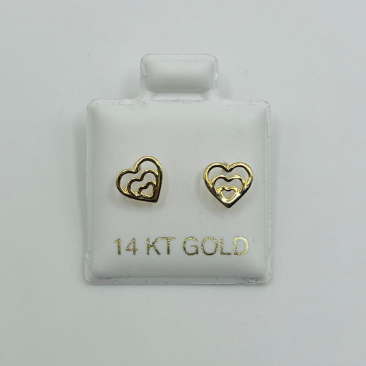 14k Gold Triple Heart Screwback Earrings
