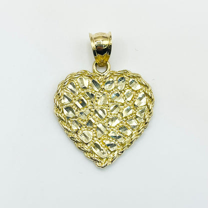 10k Gold Nugget Heart with Rope Border Charm
