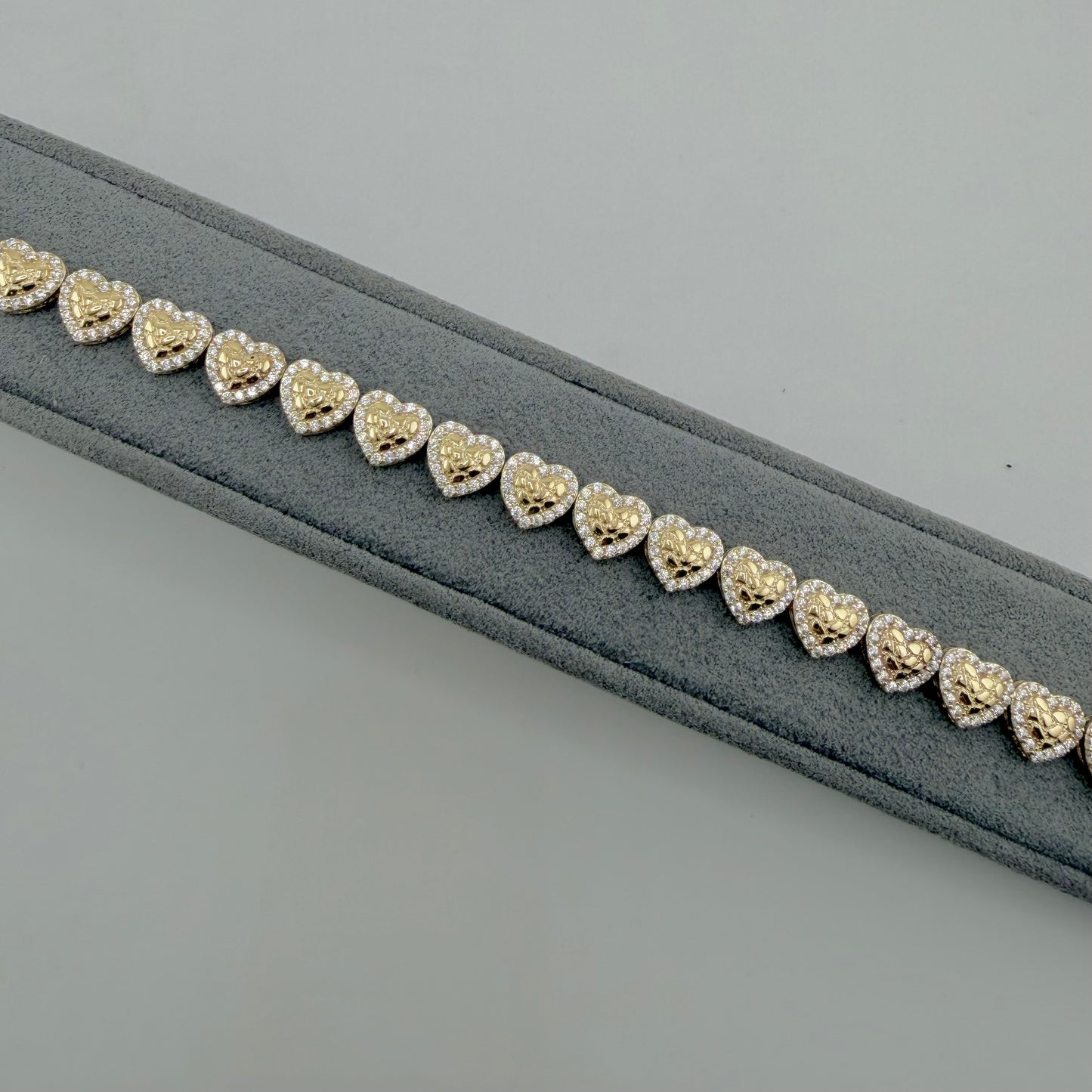 10k Gold Heart Nugget Cz Border Bracelet